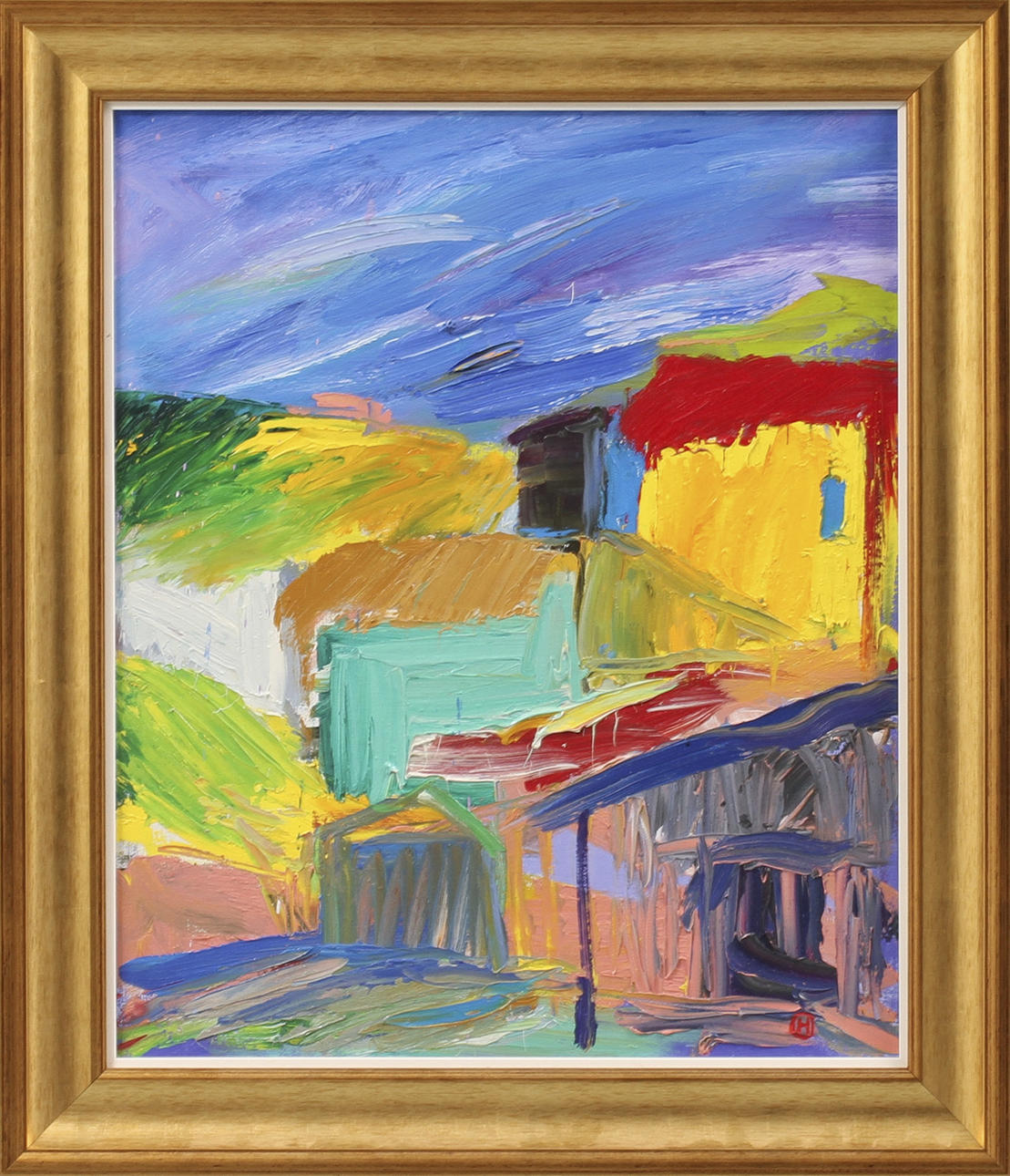 HASSE OHLIN. Bunte Häuser. Öl auf Leinwand, monogrammiert.