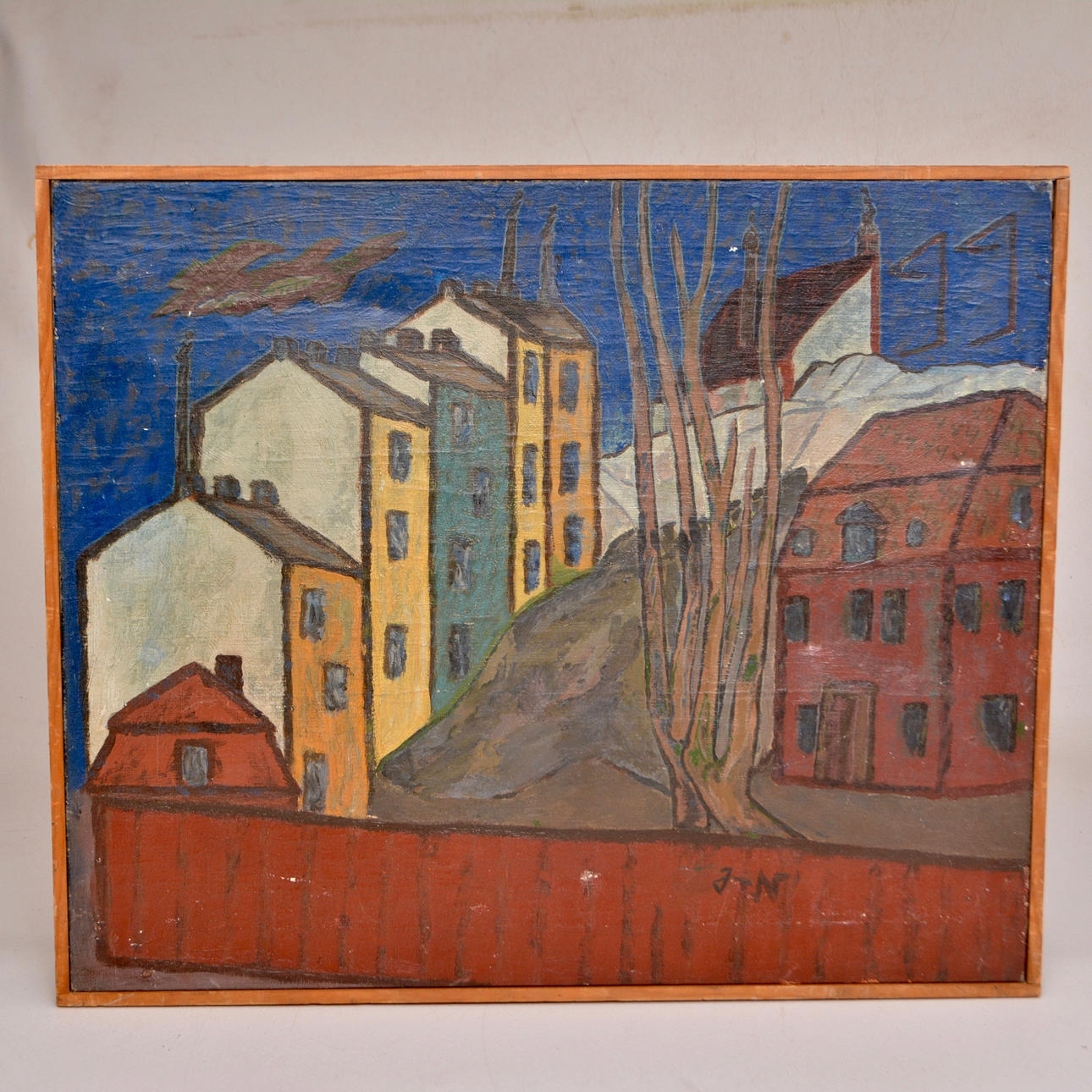 OIDENTIFIERAD KONSTNÄR. Kubistische Landschaft mit Häusern.