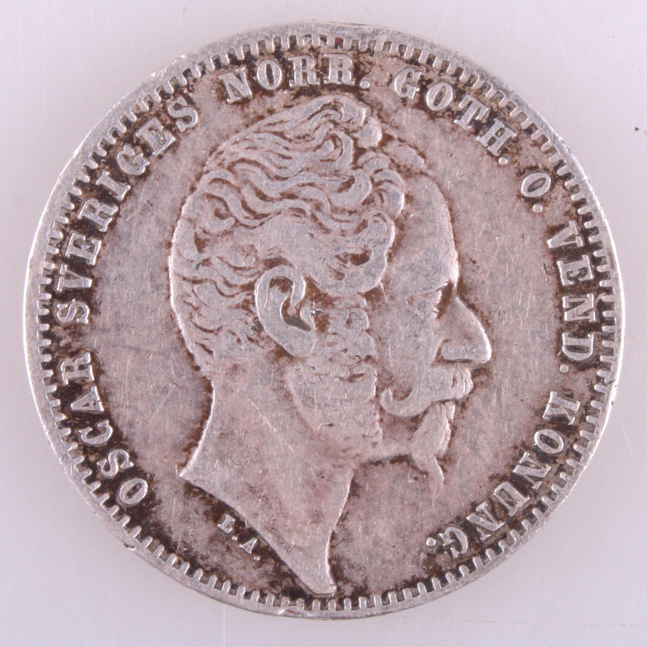 MONEDA, 1 riksdal, plata, 1857, Oscar I, perilla larga.