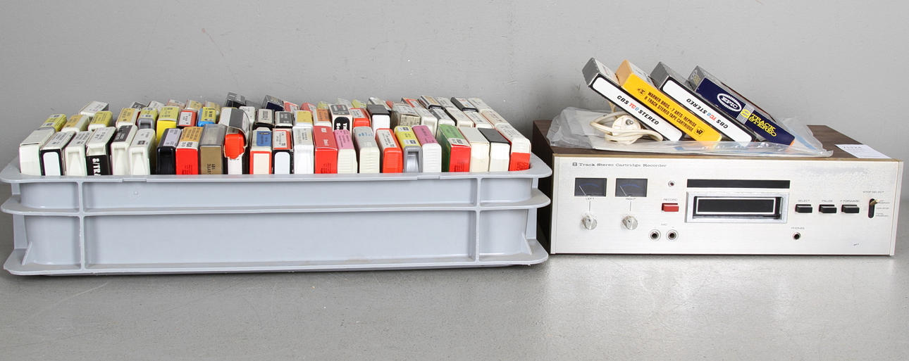 KASSETTBANDSPELARE, JVC ED-261U, 1970-tal med KASSETTER, stereo 8, ca 70 st.