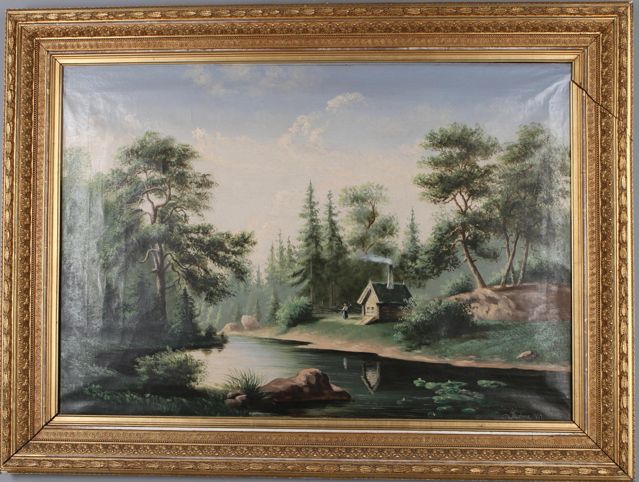 OKÄND KONSTNÄR. Pastoralt landskap, olja på duk, signerad Moberg och daterad 1887.