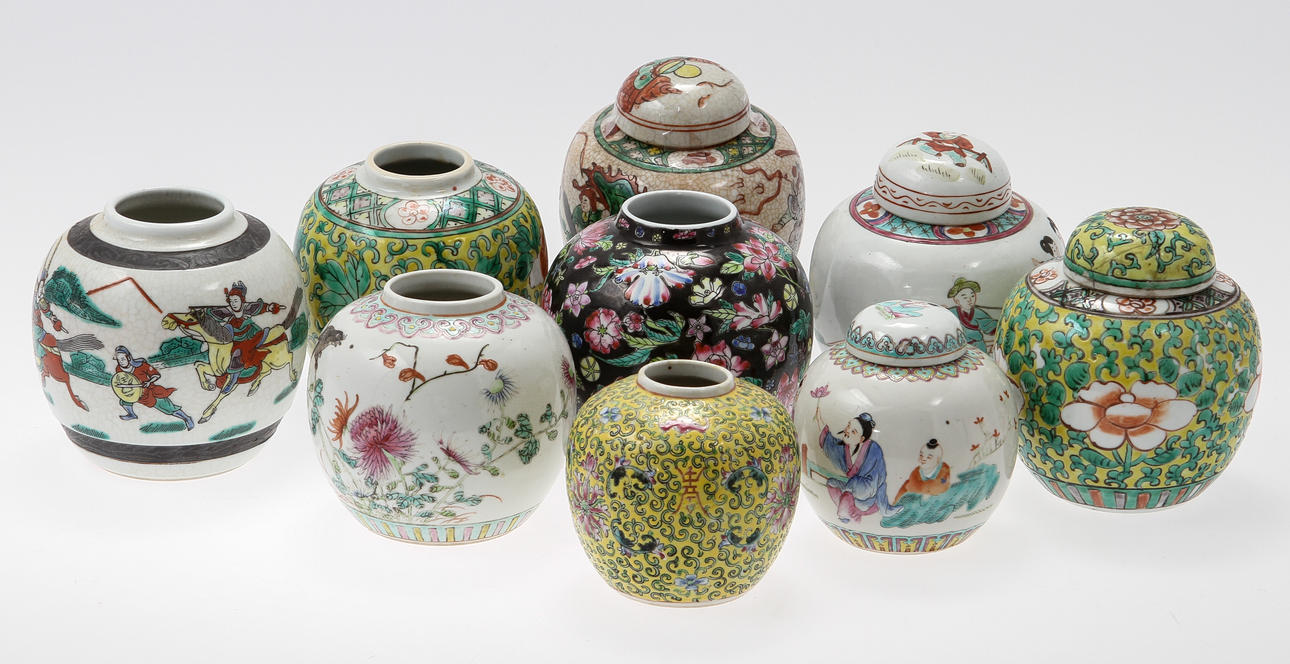 BOJANER, 9 st, porslin, Kina, 1900-tal.