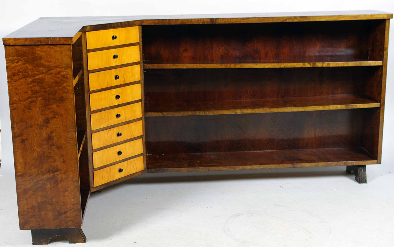 HÖRNBOKHYLLA MED LÅDOR, björk.