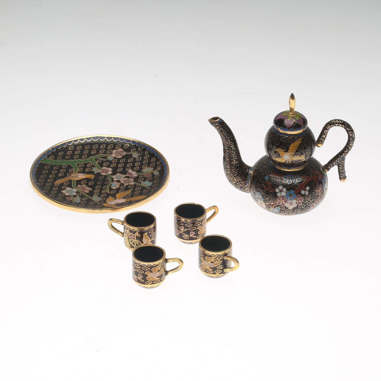 DOCKSERVIS, emalj och mässing, ostindisk, 6 delar.