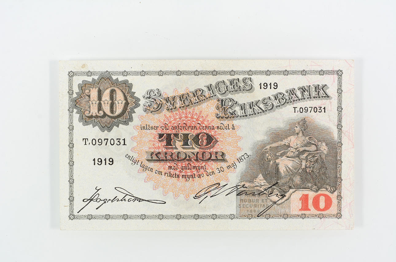 SEDEL, 10 kr, 1919, Sverige.