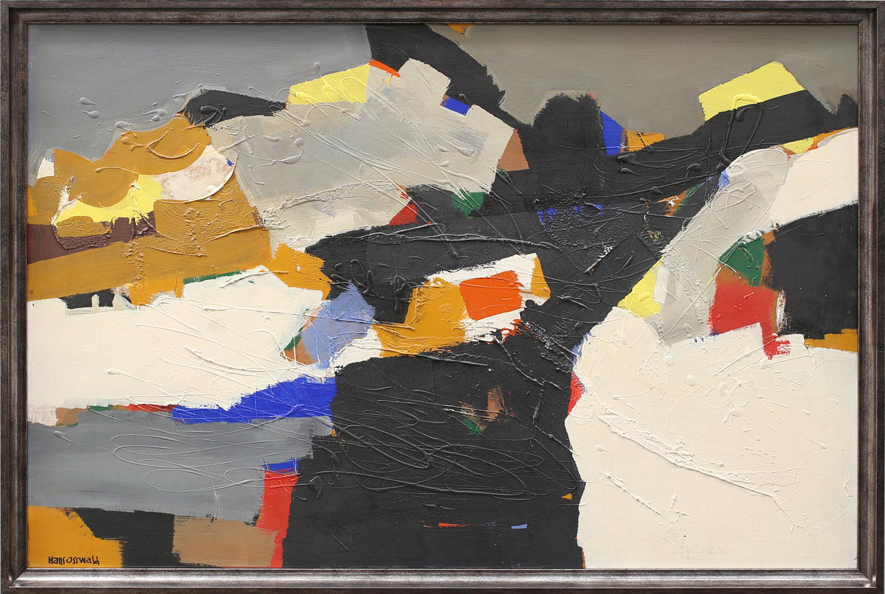 HANS OSWALD, oil on Board, composition, signed.