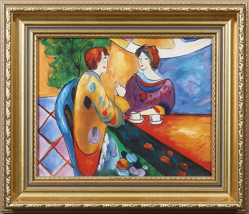 M.VARLEY. Motiv med kaffedrickande damer, Olja på duk. Signerad M.Varley.