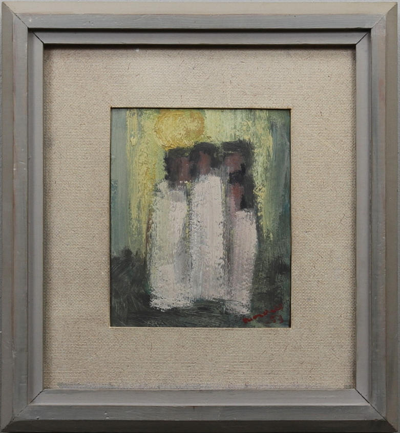 ESKIL NORDELL. "Flickor". Olja på pannå. Signerad Nordell och daterad -53.