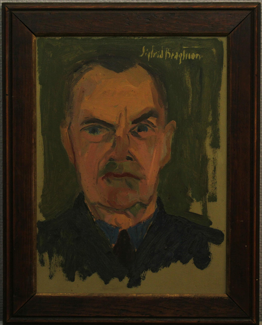 SIGFRID BENGTSSON. Porträtt av "Ernst Malmqvist", Staffanstorp. Olja på pannå. Signerad.