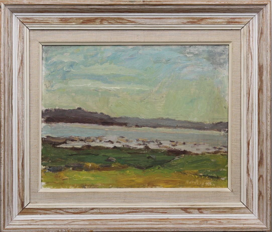 BRITA ROTHLIN-ZACHRISSON. "Strandäng, Halland". Olja på pannå. Signerad.