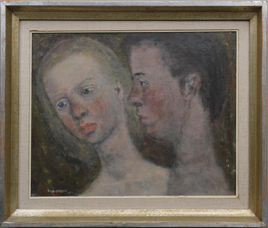 BIRGER LJUNGQUIST. Pojke och flicka. Olja på pannå. Signerad Birger Ljungquist och daterad 1952.
