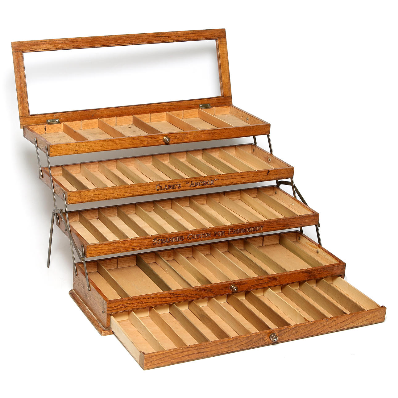 SEWING BOX, oak, Clark's Anchor, 1900s.