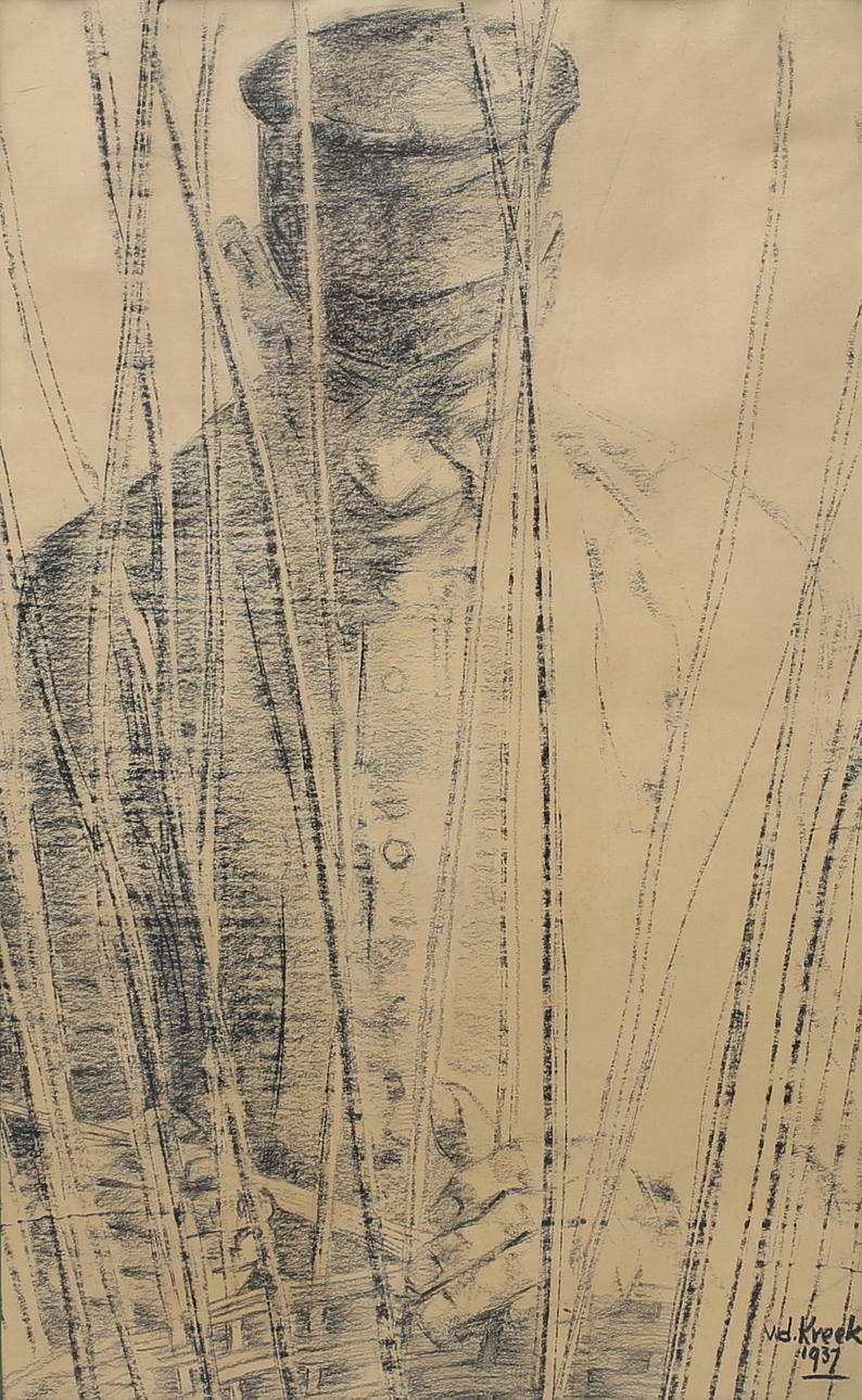 OIDENTIFIERAD KONSTNÄR. Drawing, signed "Vd Kreek 1937".
