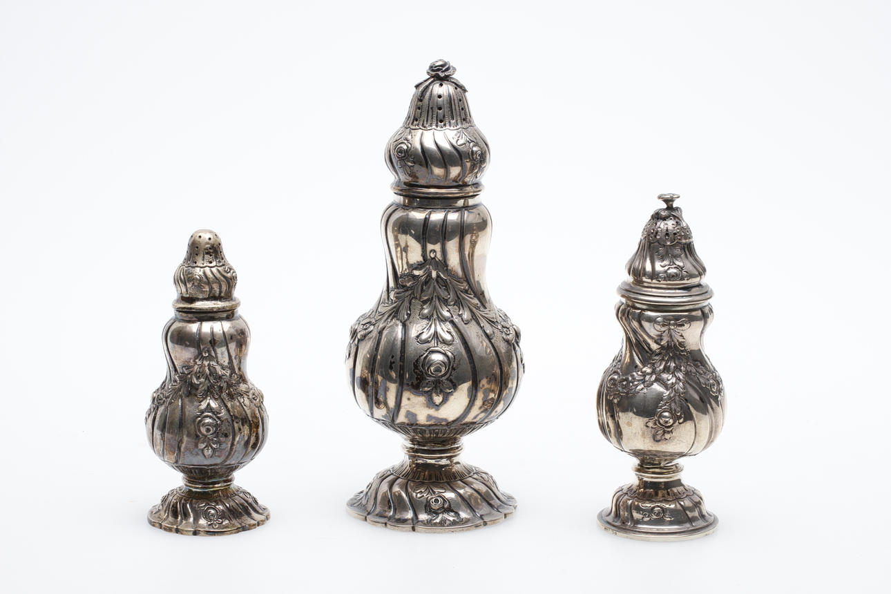 STRÖARE, 3 st, silver, rokokostil, vikt ca 481,2 gram.