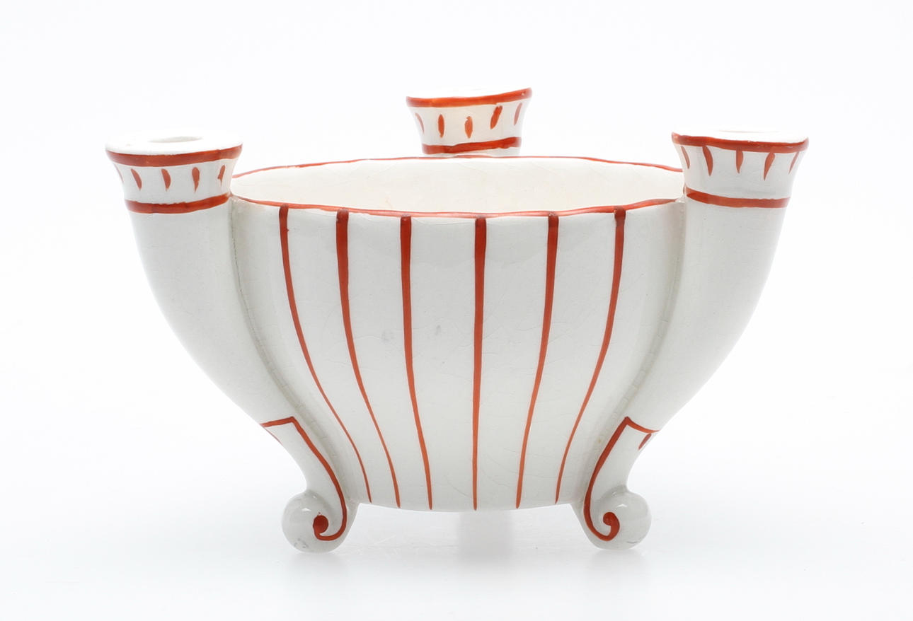 LJUSSTAKE/SKÅL, flintgods, Rörstrand, tidigt 1900-tal.