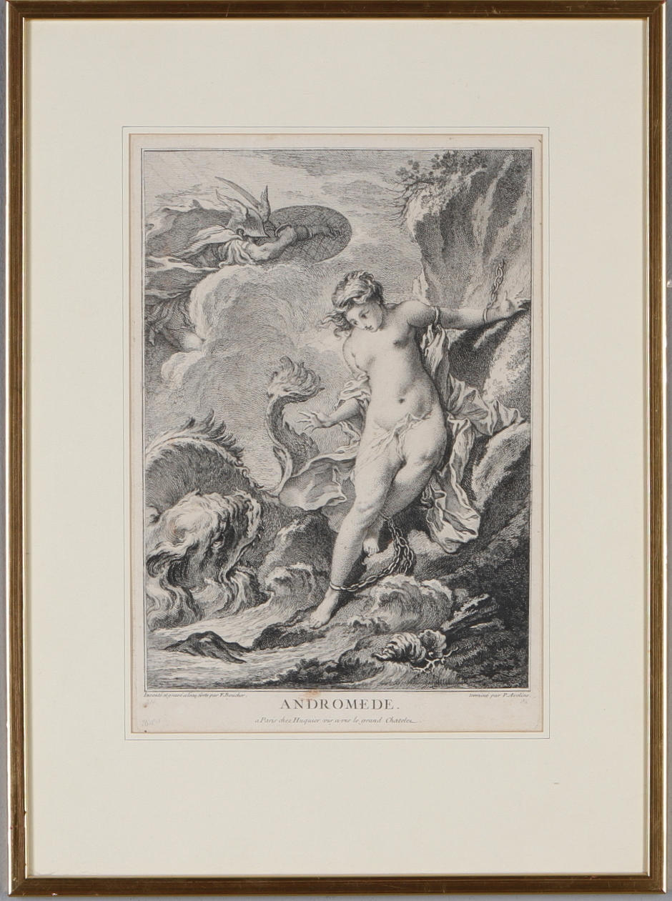 GRAVYR, "Andromede", Francois Boucher efter, gravyr av P. Aveline.