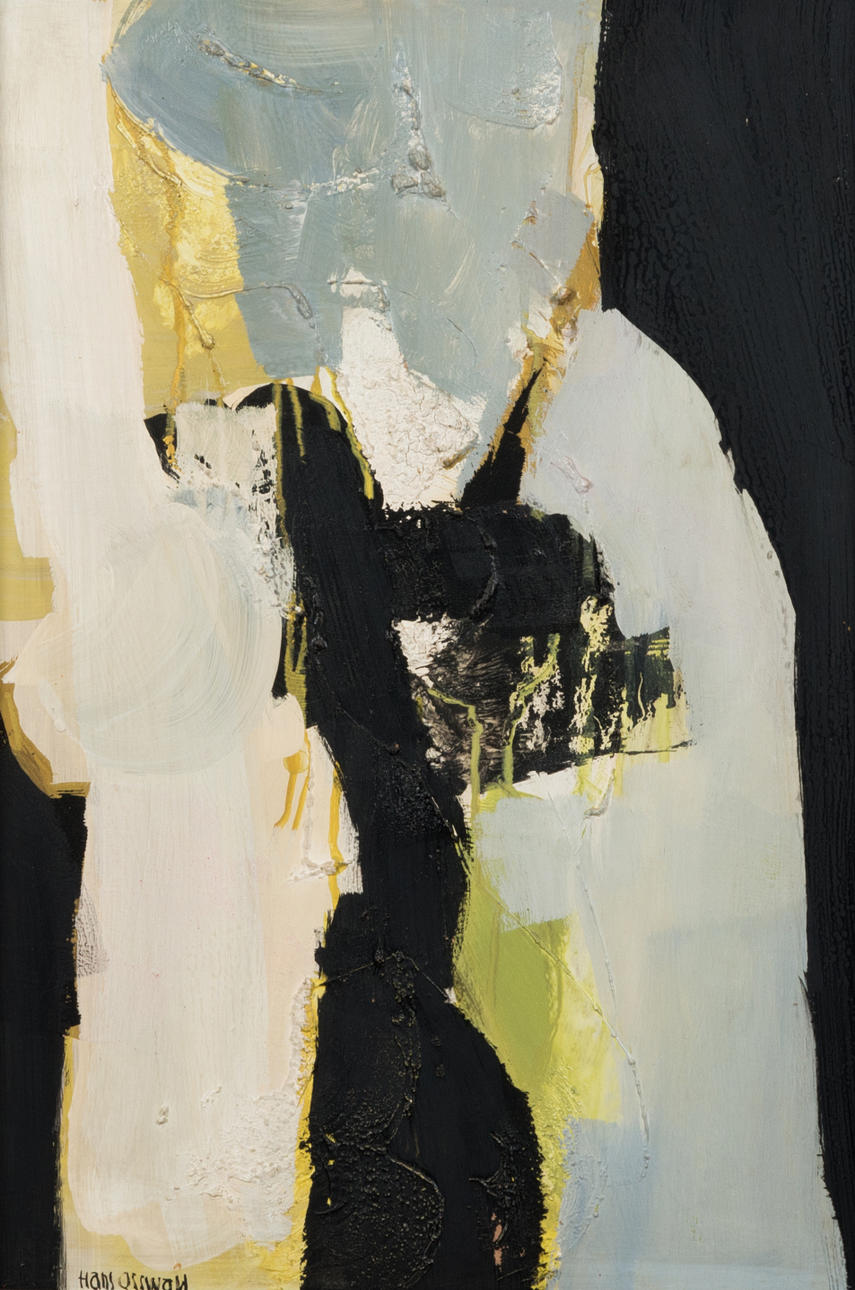 HANS OSSWALD. Composition, oil on Board, signed.