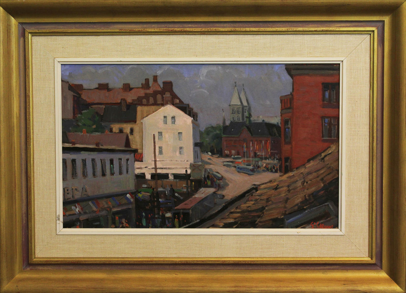 ESKIL SKANS. Stortorget, Lund. Olja på pannå. Signerad E Skans.