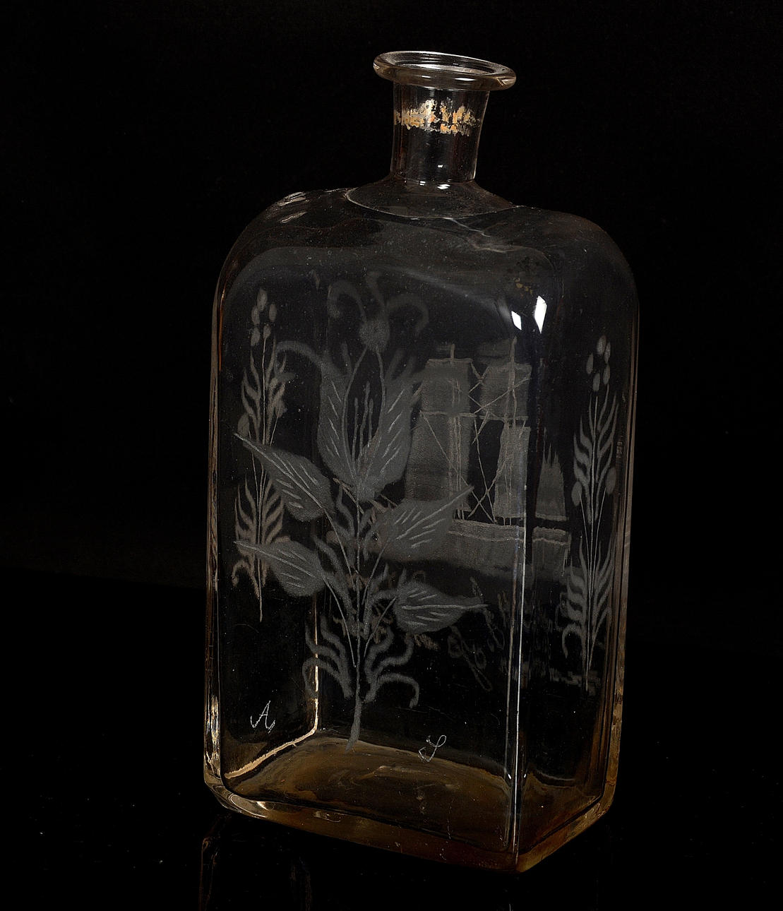 BRÄNNVINSPLUNTA, glas, 1800-tal.