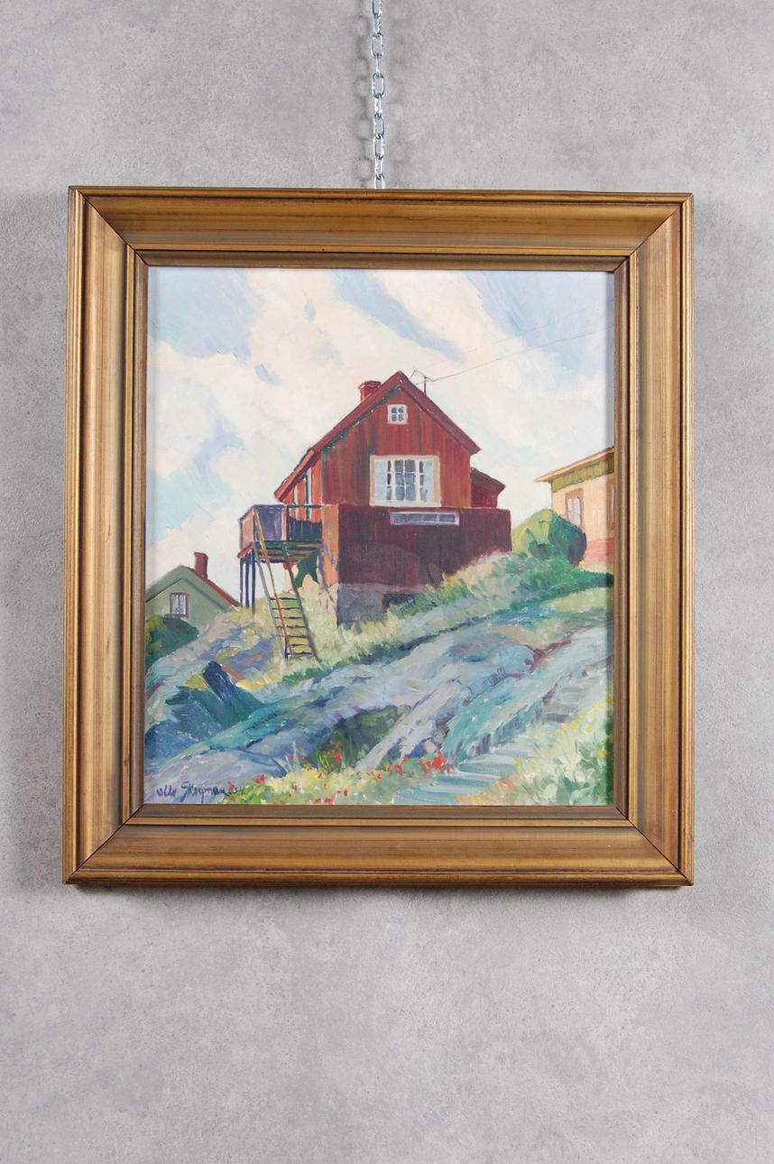OLLE SKOGMAN. olja på duk , "Fiskarstuga Bohuslän" signerad, daterad 1934.