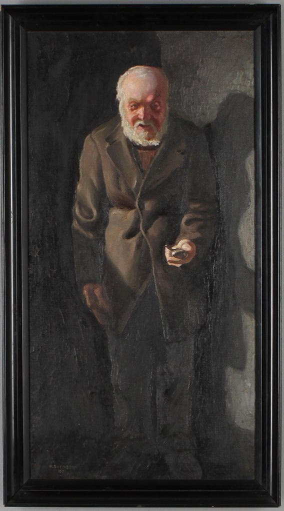 FOLKE SVENSSON. Porträtt av gubbe, olja på duk, signerad.