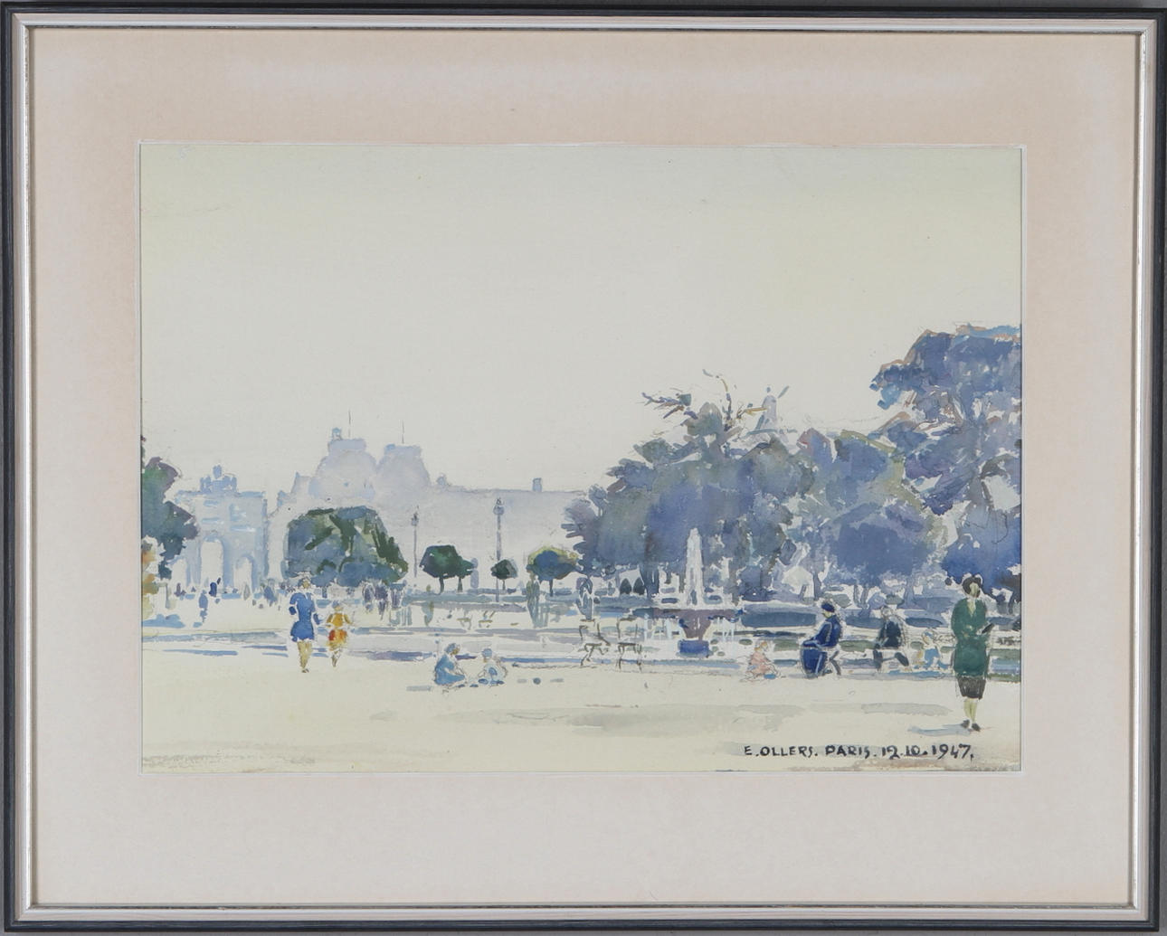 EDVIN OLLERS. Motiv från Paris, akvarell, signerad och daterad 1947.