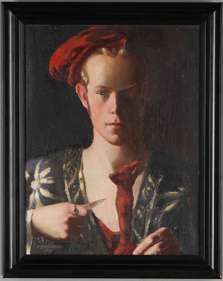 FOLKE SVENSSON. Konstnärsporträtt, olja på duk, signerad och daterad 1931.