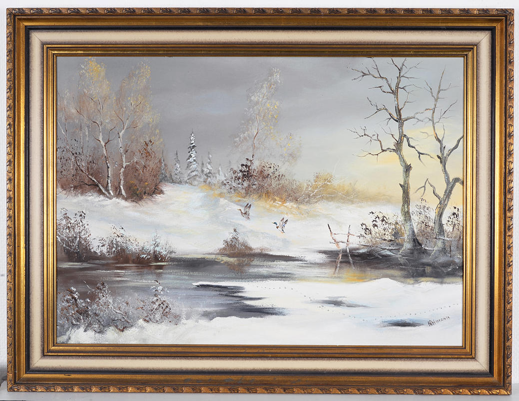 HANS REIMANN. Aufsteigende Enten in Winterlandschaft.