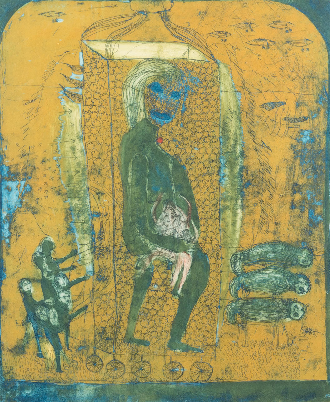 HELMTRUD NYSTRÖM. Composition with figures, etching, signed.