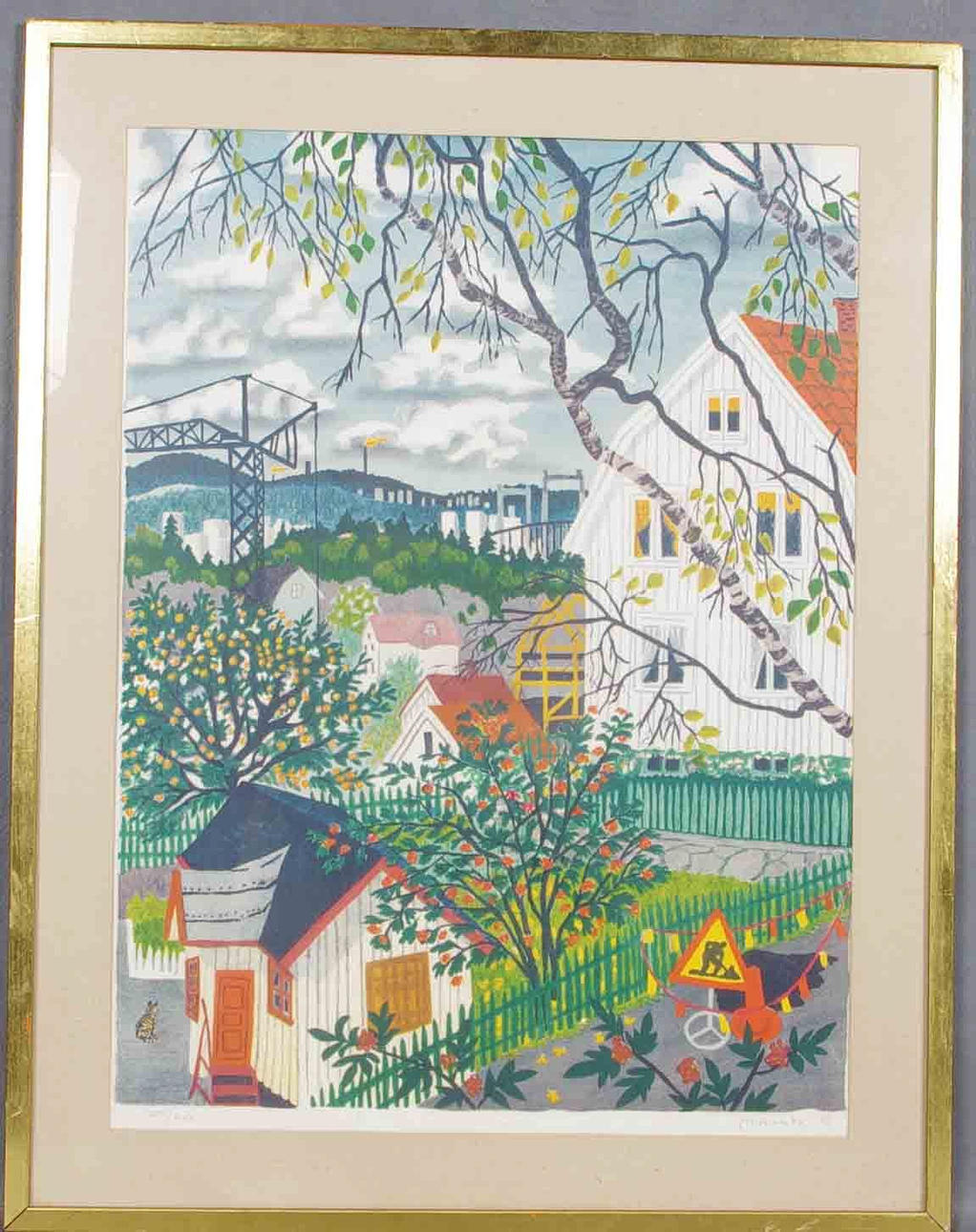 MONA HUSS WALLIN. sommarhus, färglitografi.