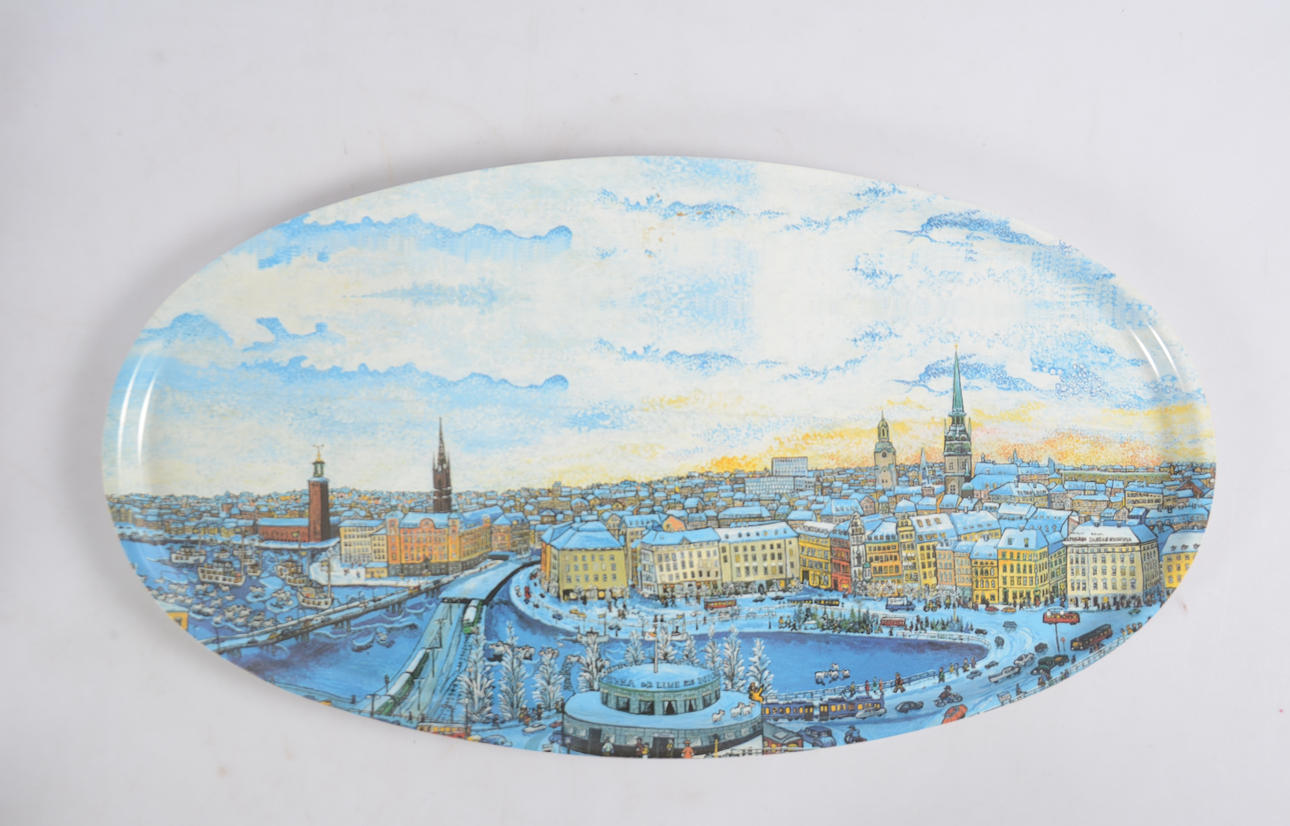 BENGT ELDE. Serveringsbricka, plast, Stockholmsmotiv.