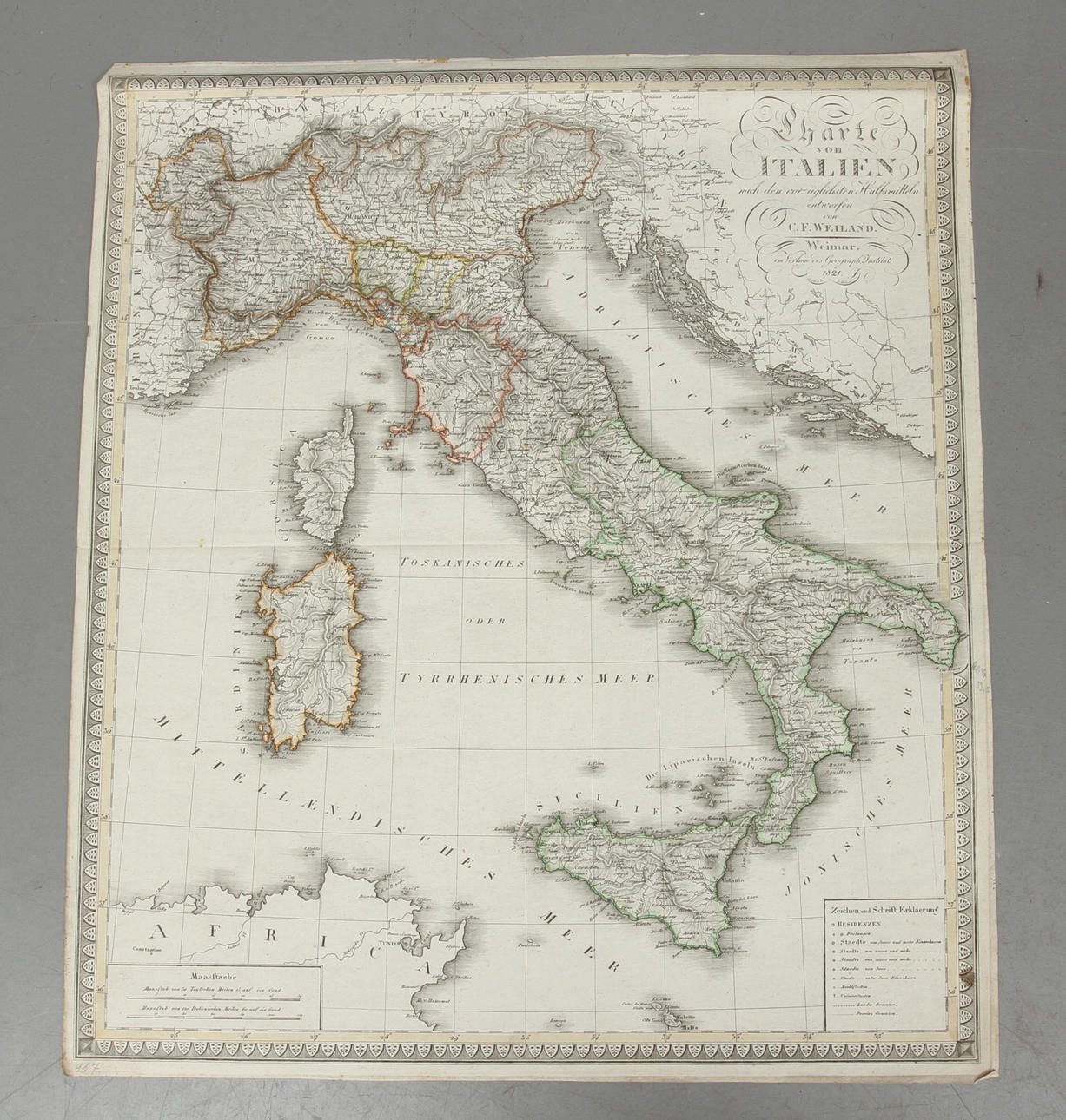 KARTA, över Italien, Carl Ferdinand Weiland.