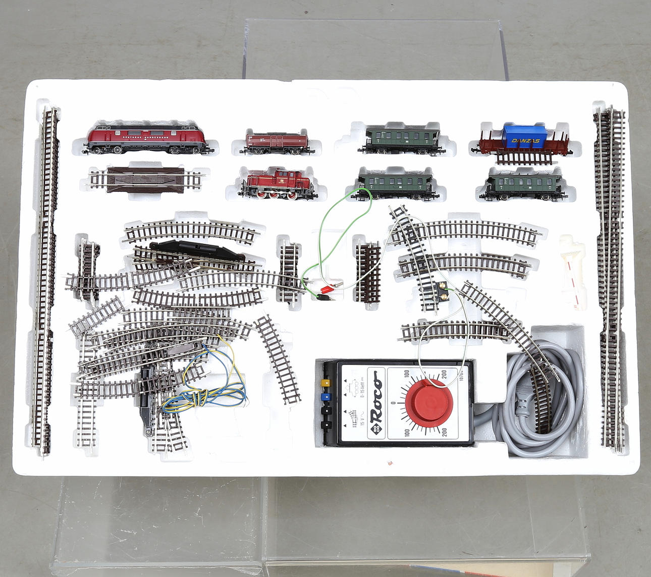 ROCO Train set 21031 with 2 diesel locomotives, 5 carriages, rails ...