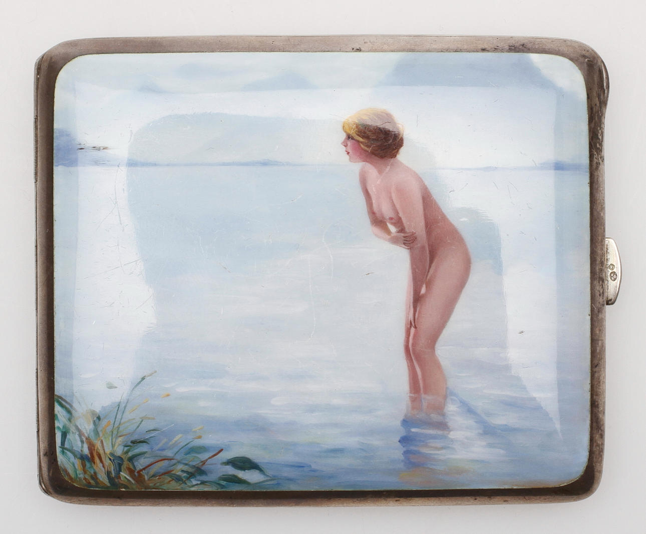 CIGARETTETUI, silver och emalj, Louis Kuppenheim, Tyskland.