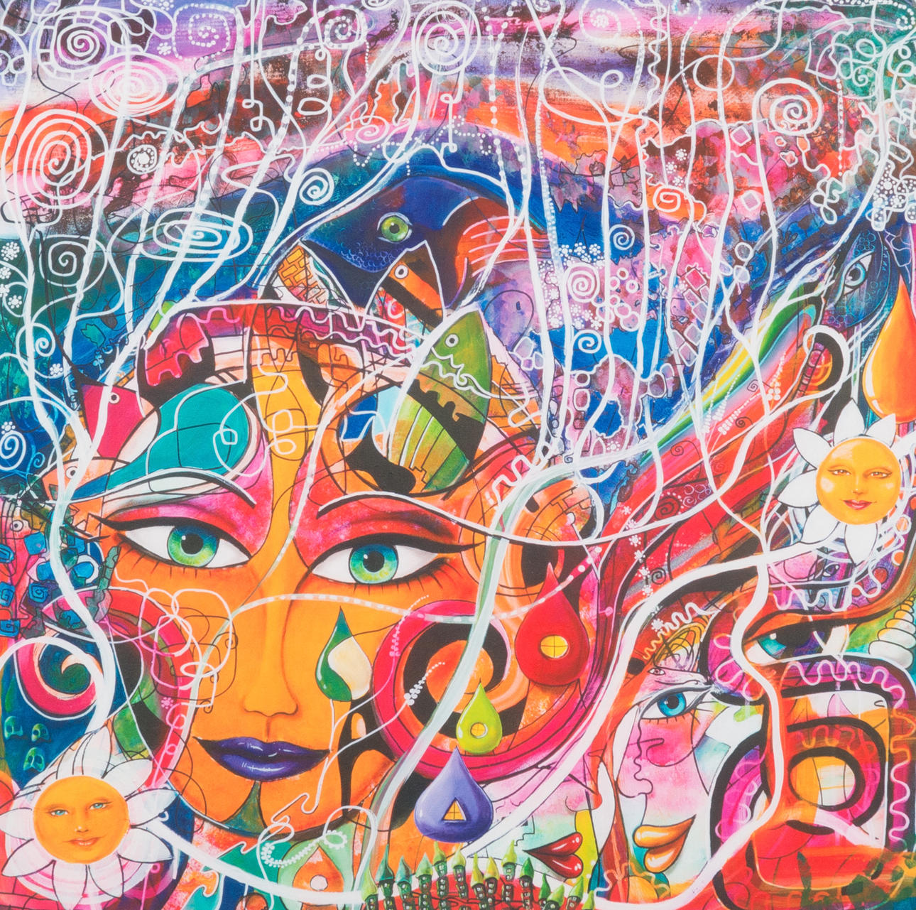 DAVID ÅBERG. EFTER. Komposition med kvinnoansikte, grafiskt blad.