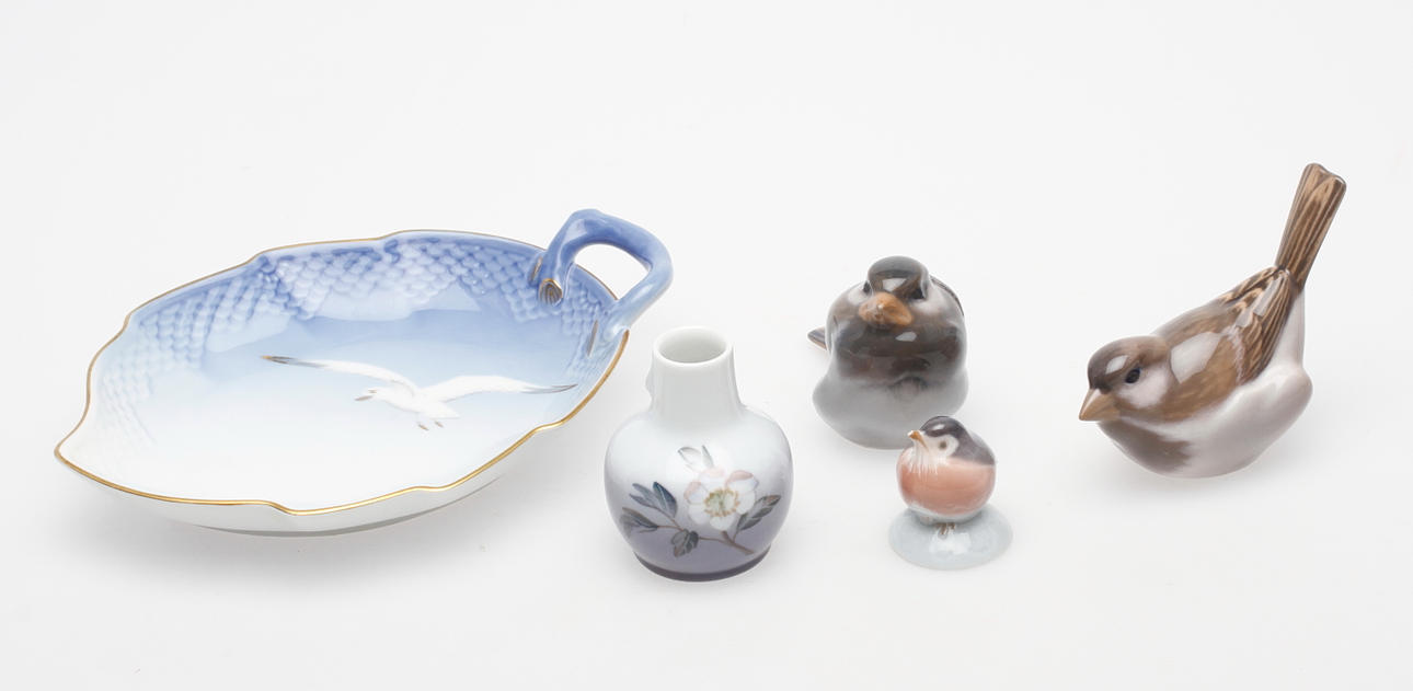 PORSLINSFÖREMÅL, 6 delar, Bing&Gröndahl, Royal Copenhagen, Dresden.