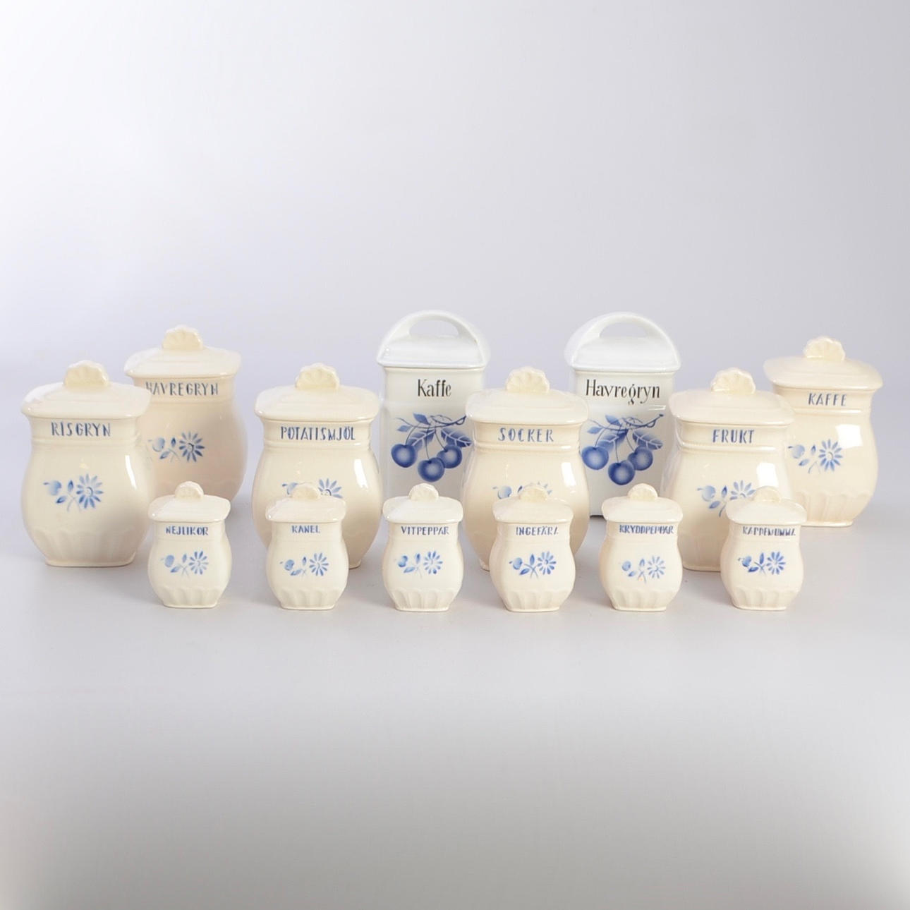 KRYDDBURKAR, Rörstrand, 14 delar.