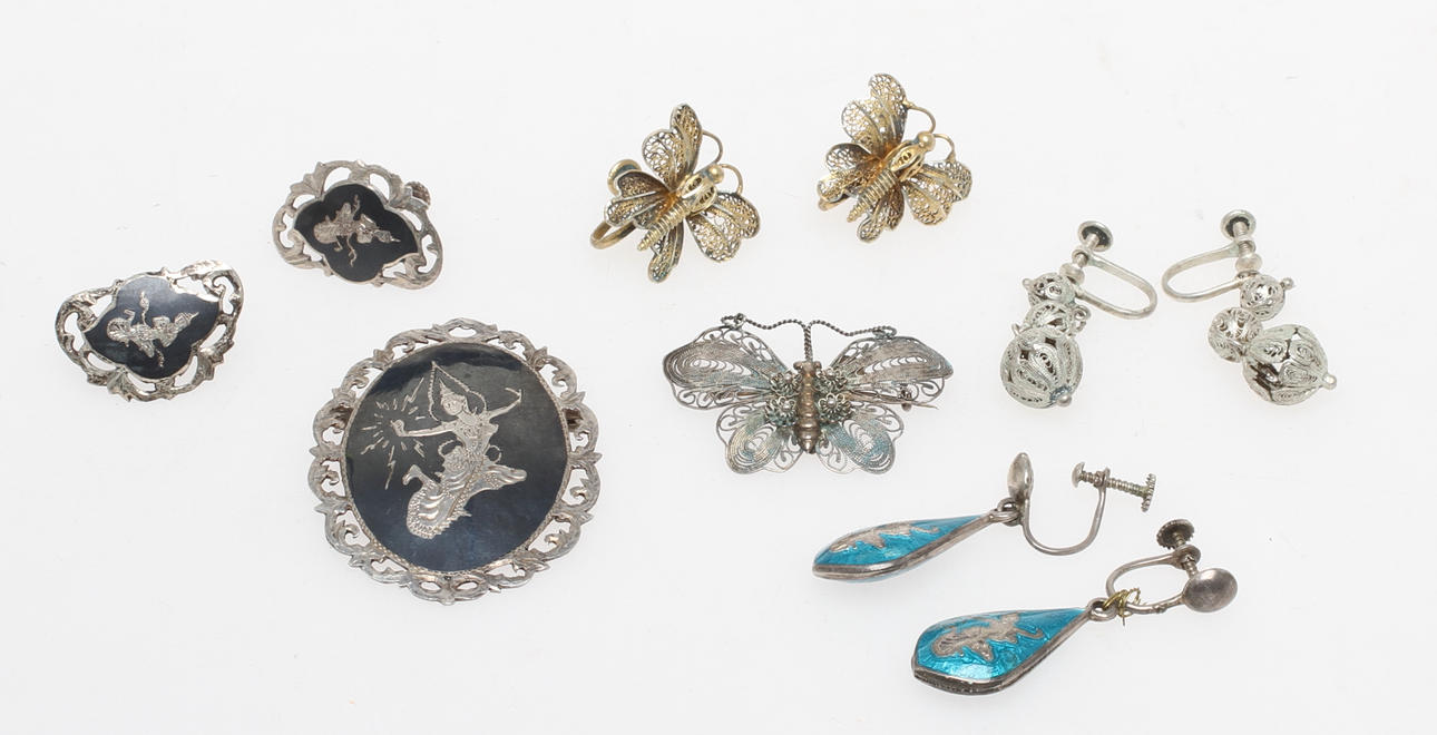 SMYCKEN, 6 delar, silver, delvis stmpl Siam.