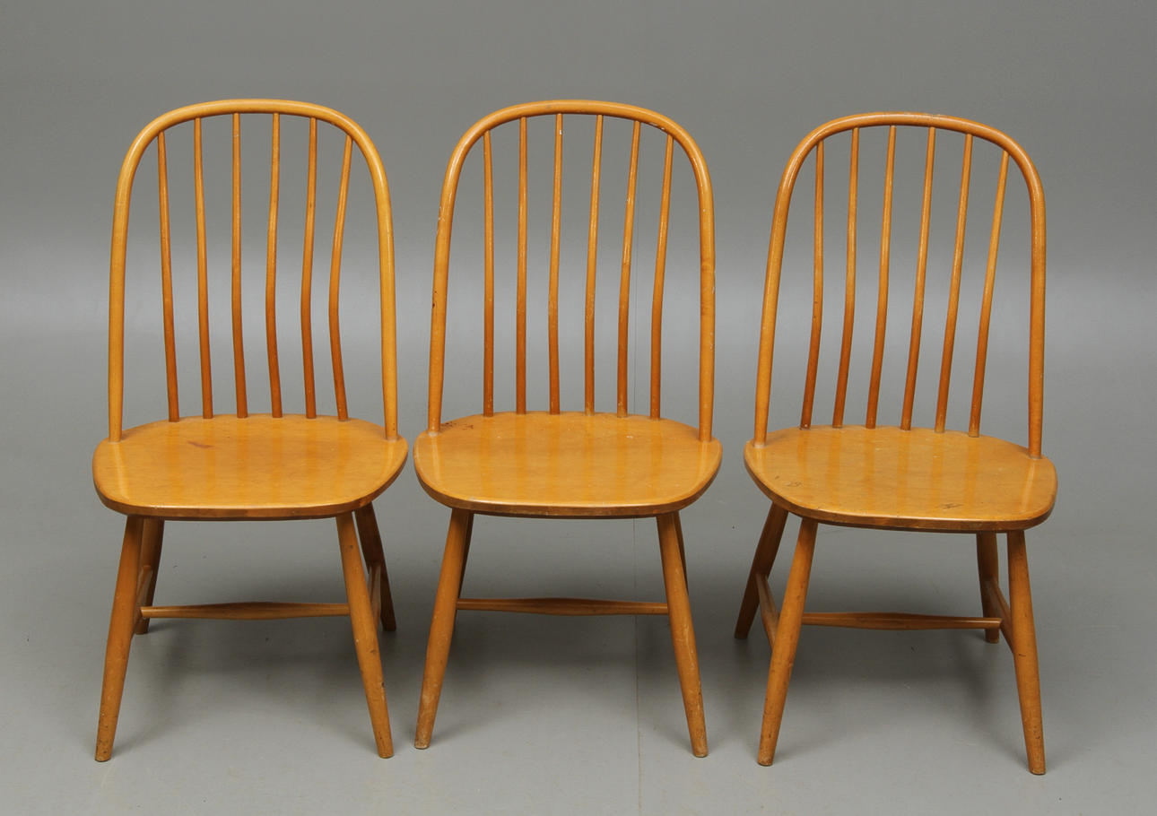 STOLAR, 3 st, "Åkerblomstolen", formgiven av Gunnar Eklöf m fl.