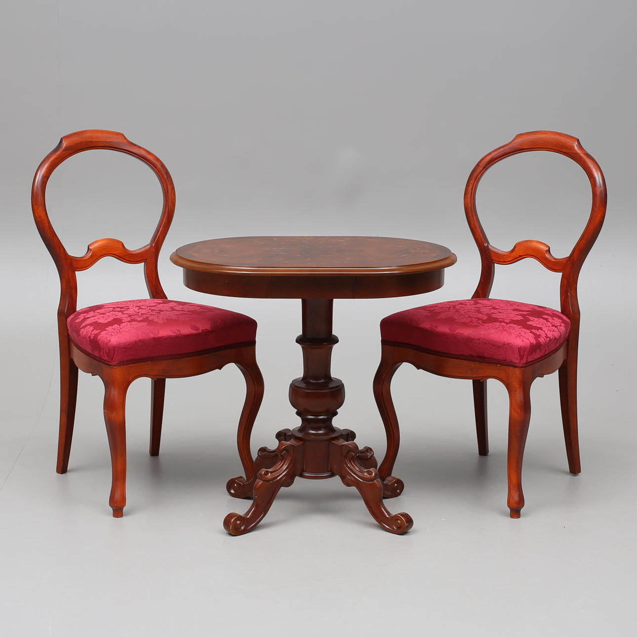 2 CHAIRS and TABLE, New Rococo, 1900s.
