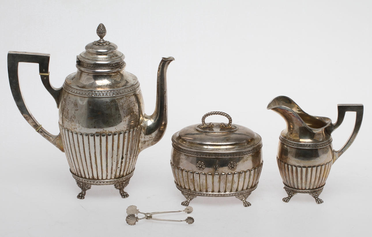 KAFFESERVIS, 2+1+1 delar, silver, bla K Andersson, Stockholm, 1909.