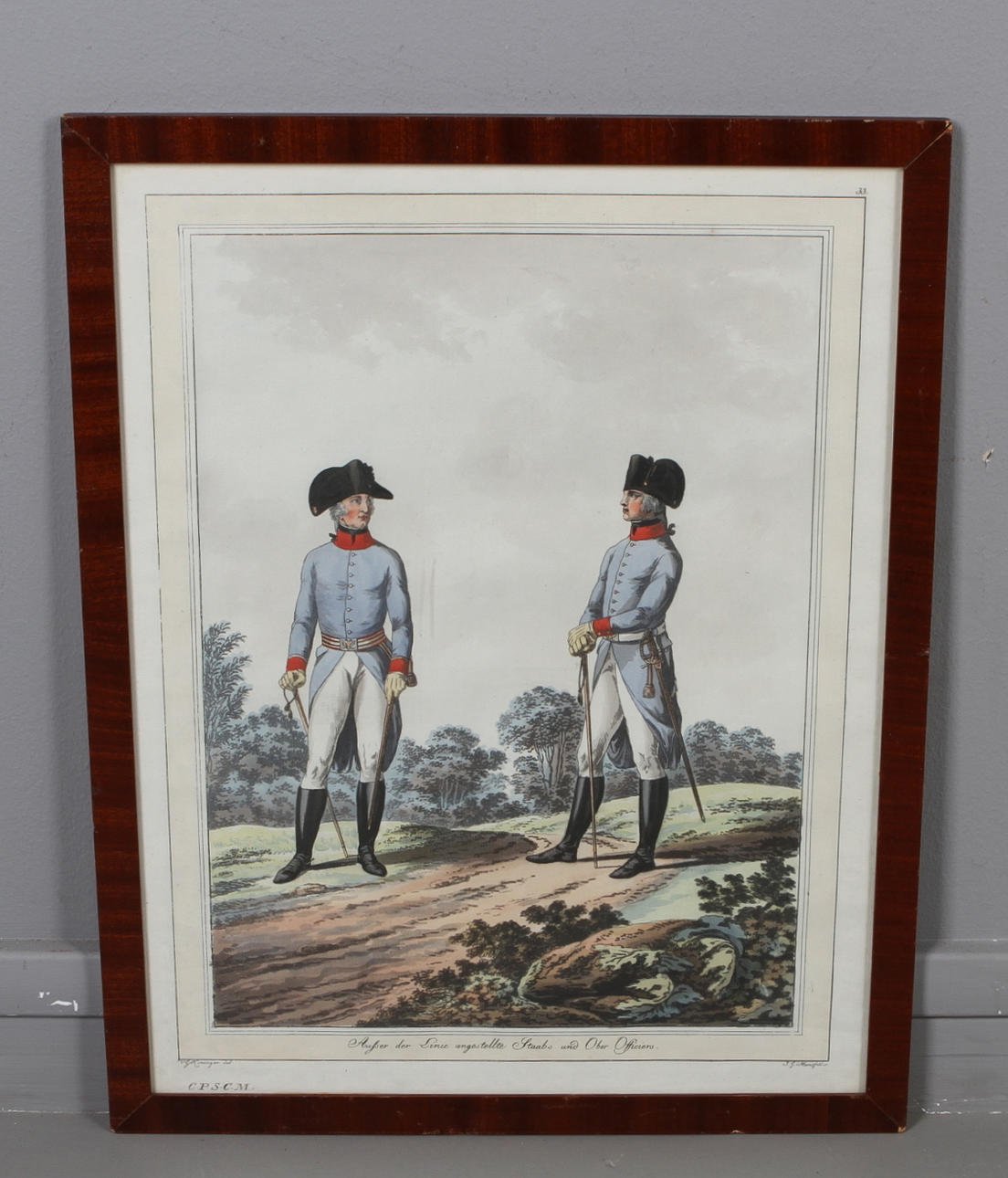 GRAVYR, kolorerad, "Ausser der Linie angestellte Staabs und Ober, Offieciers, 1700/1800.