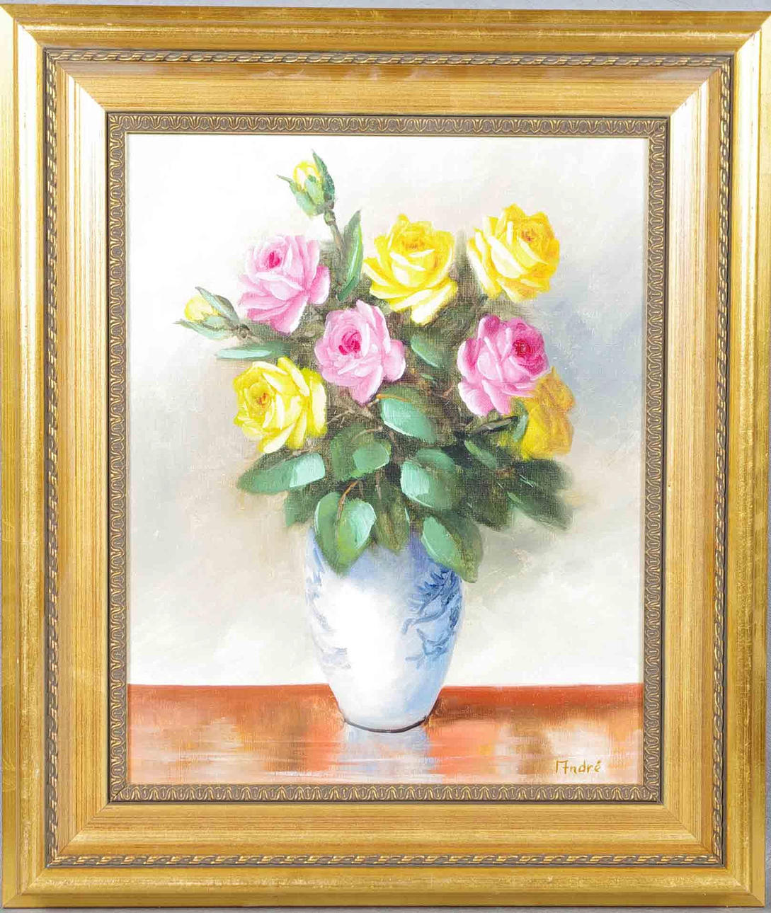 ANDRÉ. blomsterstilleben, olja på duk.