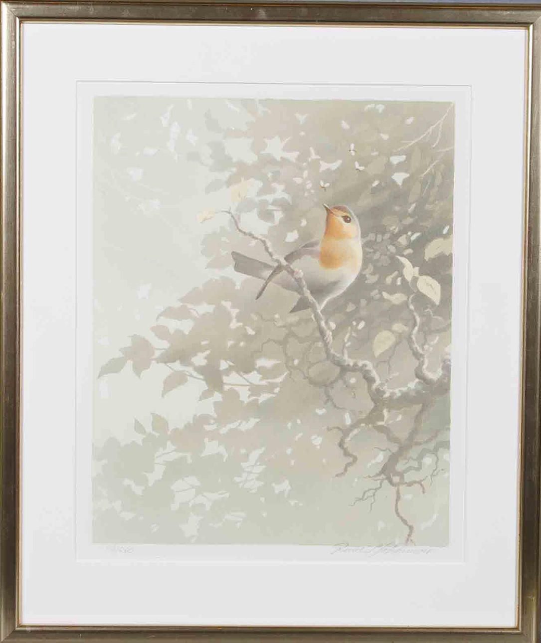 RUNE JOHANSSON. fågel i träd, färglitografi.