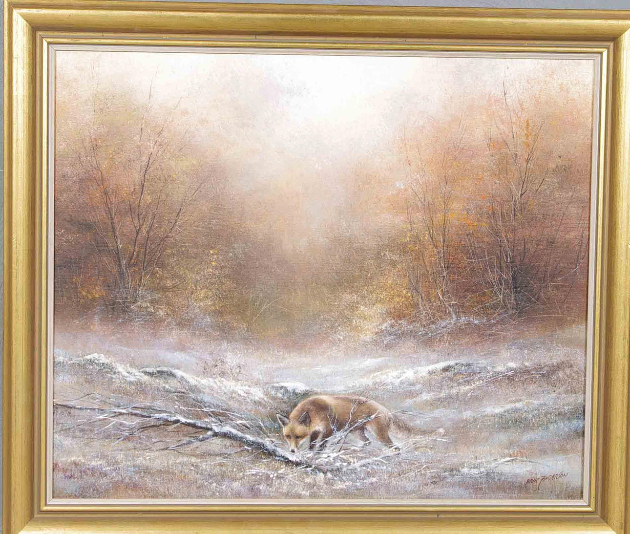 ARNE ANDERSON. räv i skogsmiljö, olja på duk.