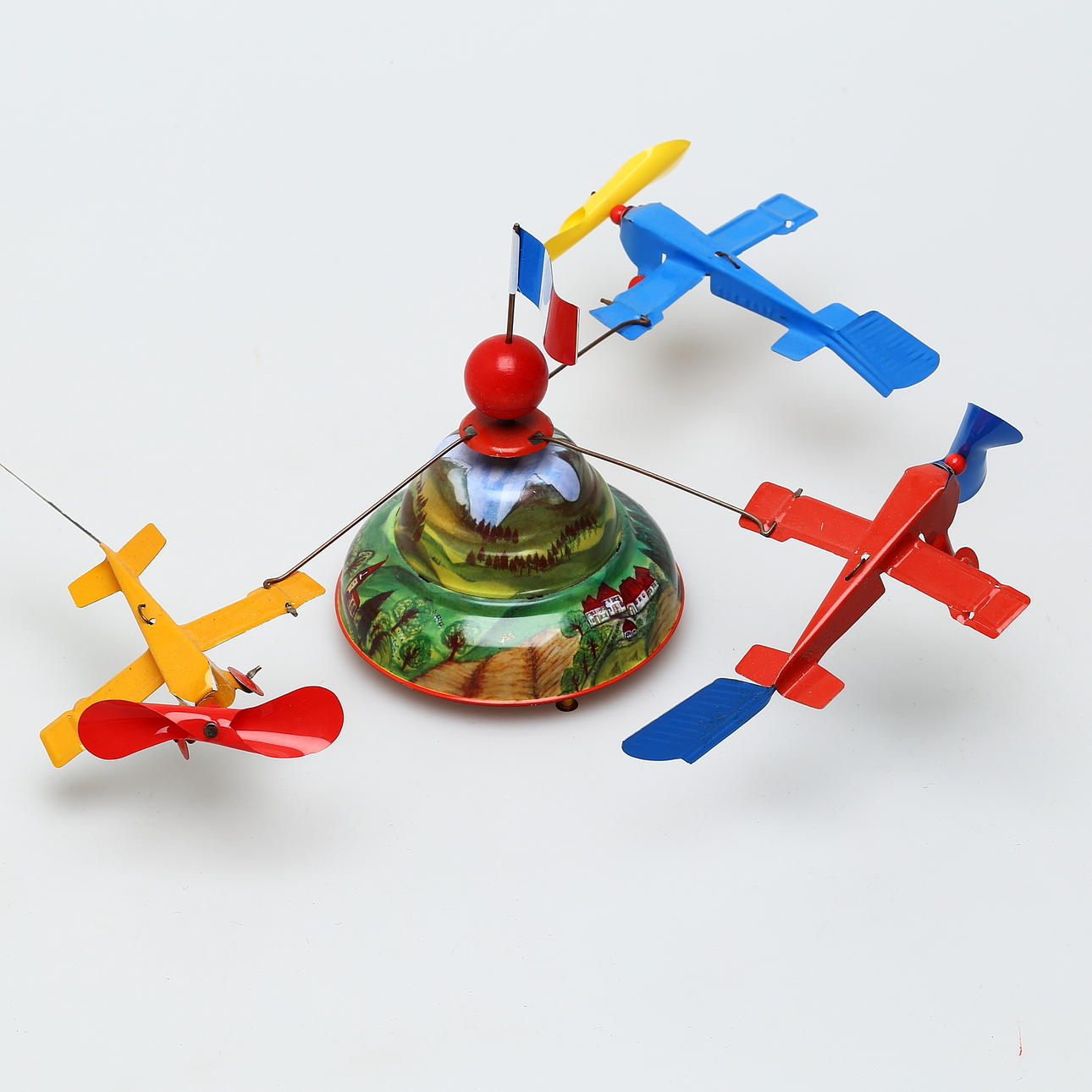 AIRPLANE CAROUSEL tin, plastic with three planes, clockwork.
