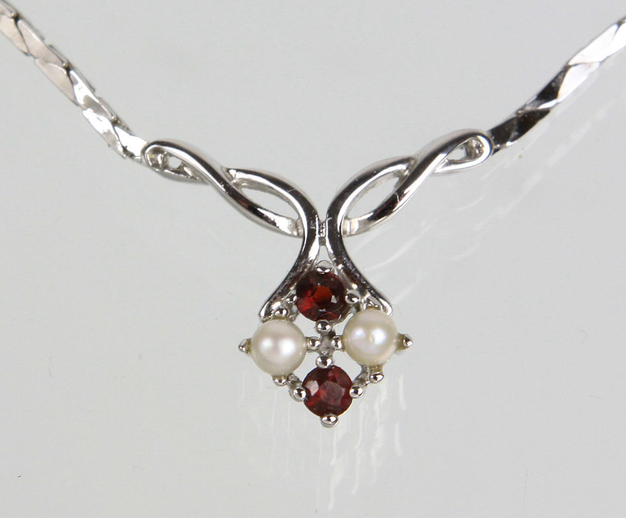 COLLIER, Granat Perl Collier Silber 925.