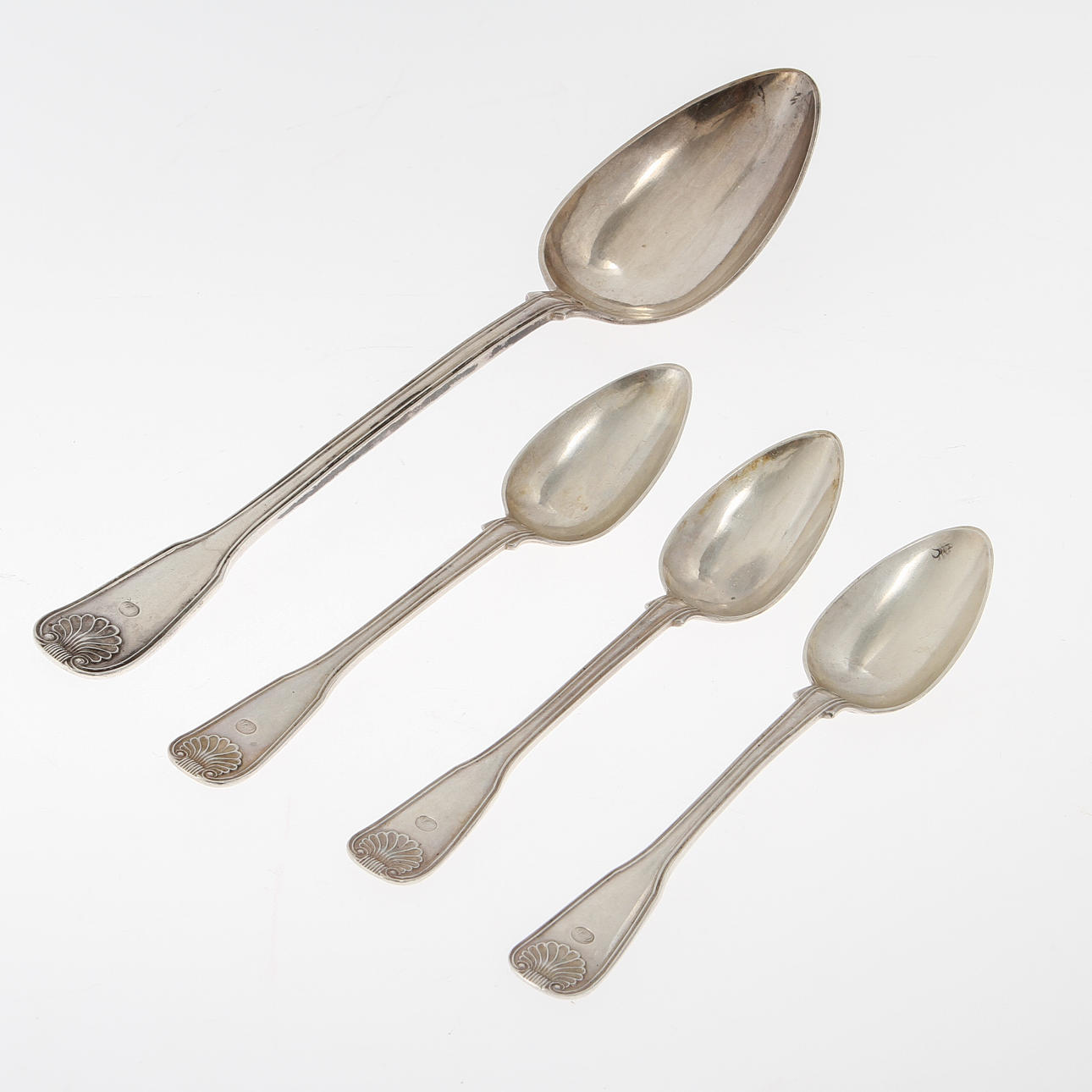 SKEDAR, 4 st, silver, Gustaf Folcker, Stockholm 1854, ca 300 gram.