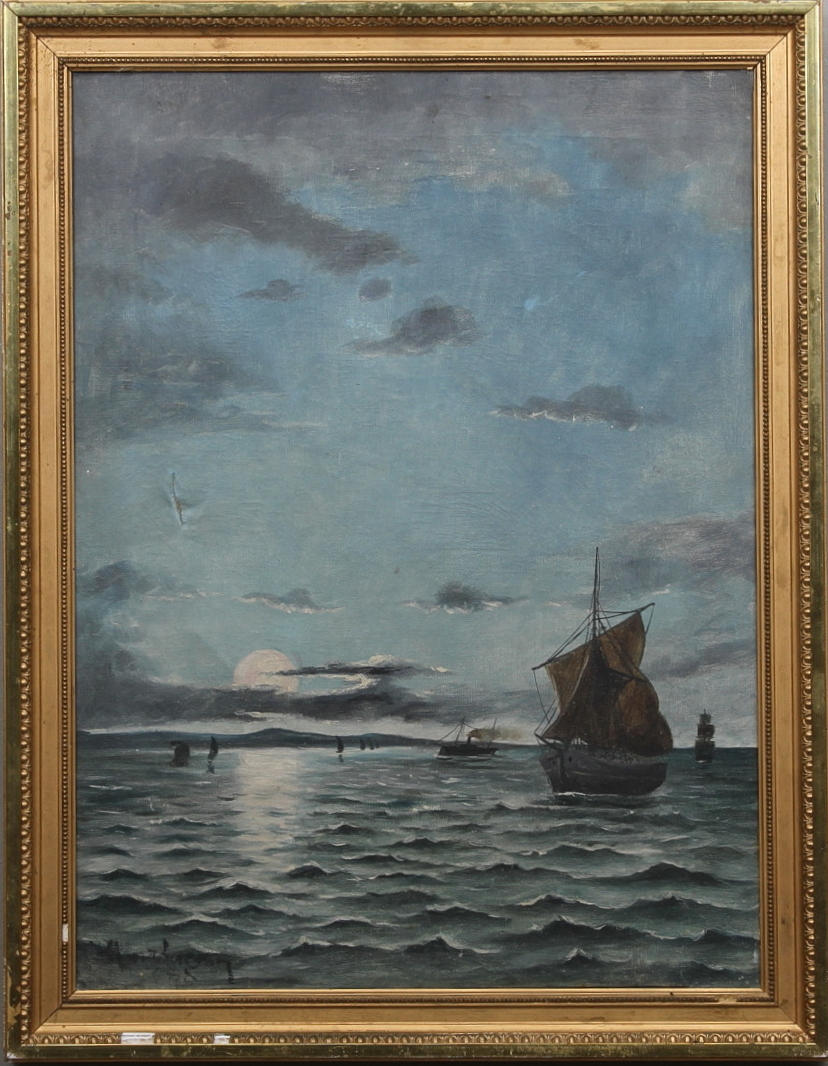 OKÄND KONSTNÄR. Havslandskap i skymmningsljus. Olja på duk. Signerad och daterad -88.