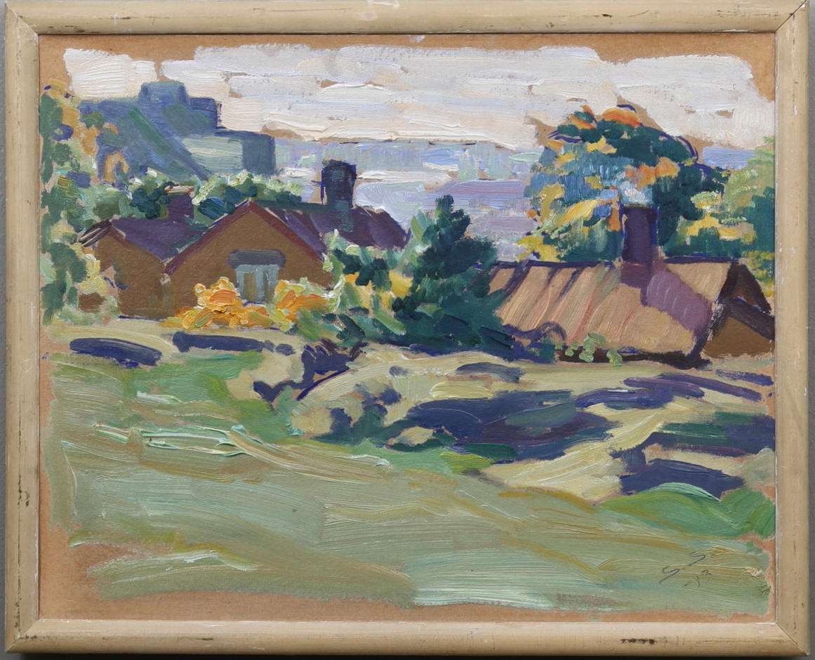 SANTERI SALOKIVI. Olja på pannå, "höstsol", monogramssignerad och daterad 1913.